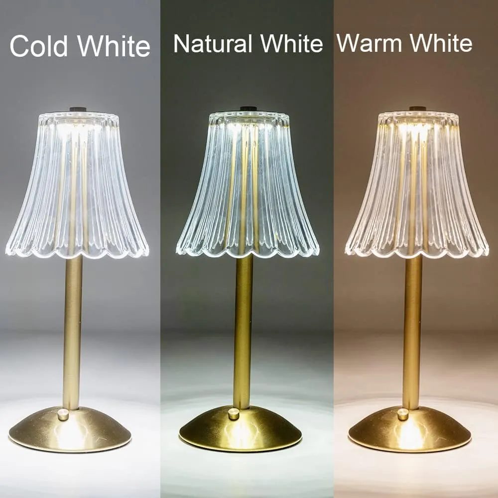 Cordless Table Lamps for Home,Table,Dining Room, Gold Rechargeable Lamps, USB Charge 12'' Tall LED Brass Portable Outdoor Indoor Table Lamp with Built-in Dimmer (Pack2 Gold Flower Lamp)