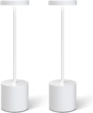 Cordless Table Lamps Set of 2, 3 Color Stepless Dimming, 5000mAh Rechargeable Battery Operated Lamp, Outdoor Cordless Lamp, for Dining Room, Living Room, Bedroom, Bar, Restaurant (White)