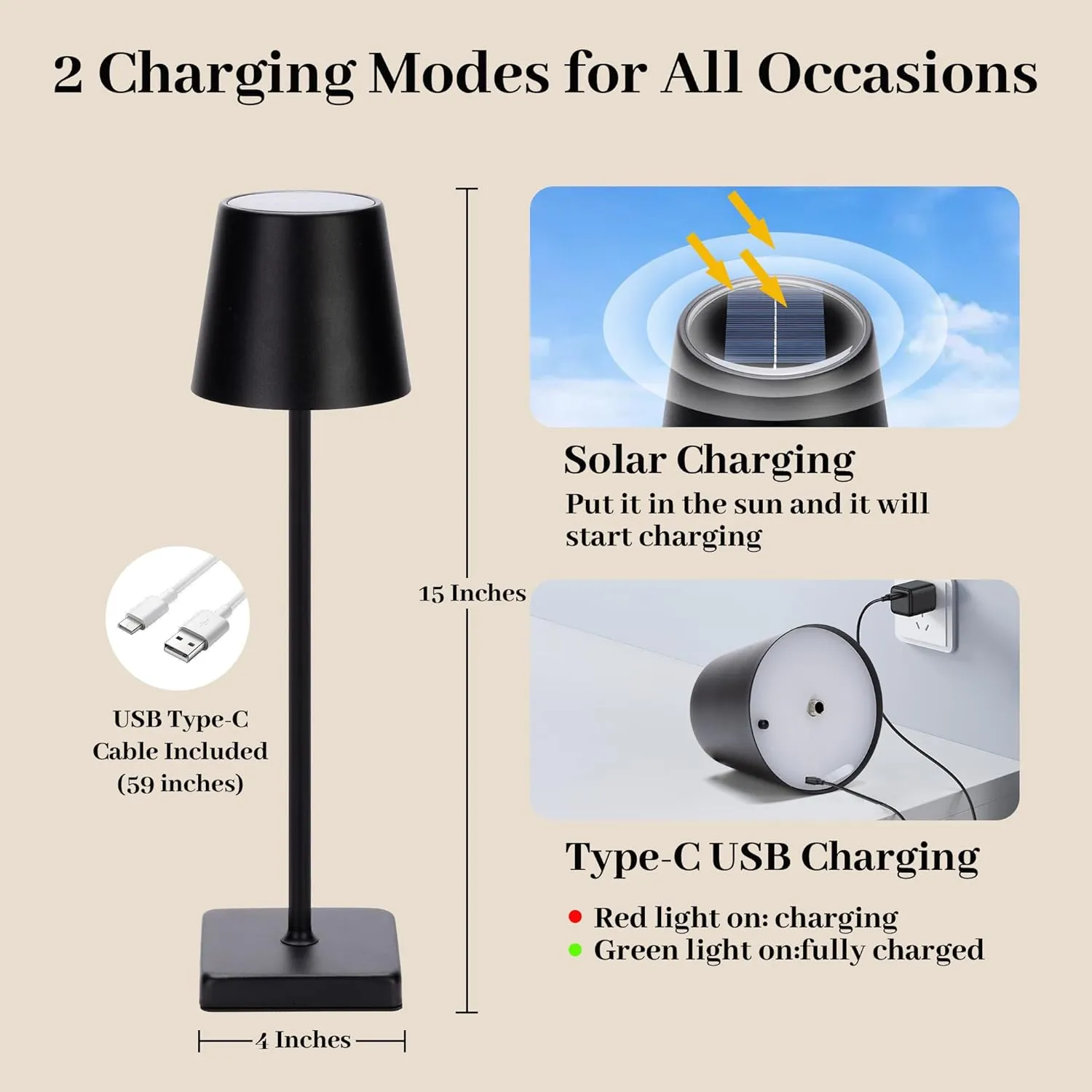 Cordless Table Lamps,Rechargeable Outdoor Solar LED Lamp,Portable USB Desk Lamp Waterproof,2000mAh Battery Operated,Touch Stepless Dimming Light for Bedroom,Restaurants,Patio,Camping