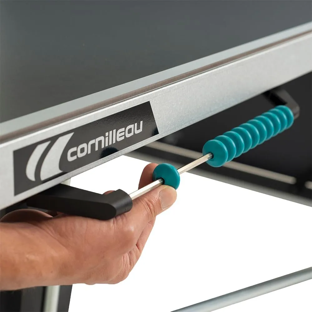 CORNILLEAU - 400X Outdoor Table Tennis Table - 5mm Weatherproof Surface, Anti-Glare Coating, Adjustable Legs, Paddle & Ball Storage, Foldable Design, Point Counters - 5 mm Blue or Grey