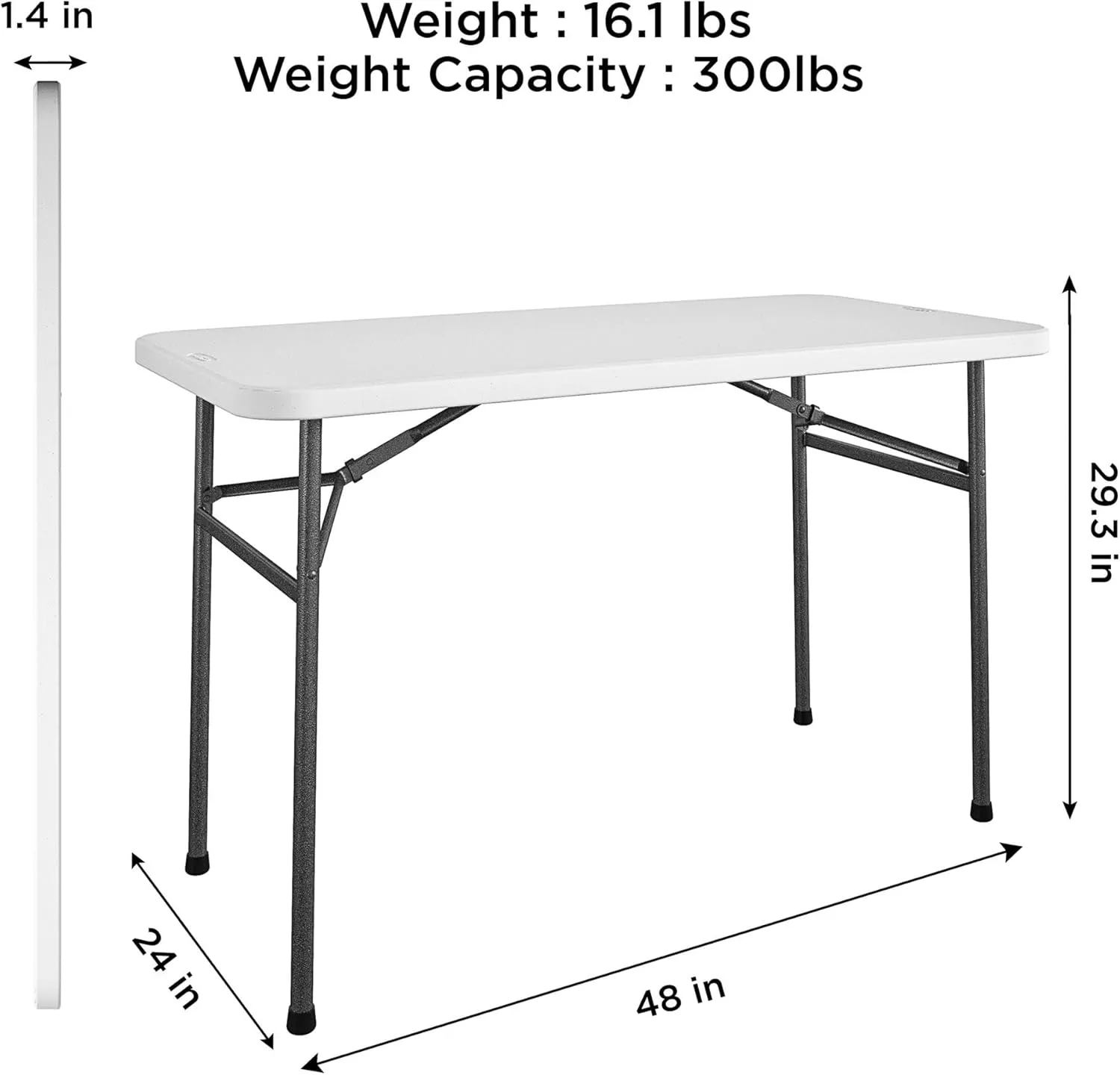 COSCO 4 ft. Straight Folding Utility Table, White, Indoor & Outdoor, Portable Desk, Camping, Tailgating, & Crafting Table