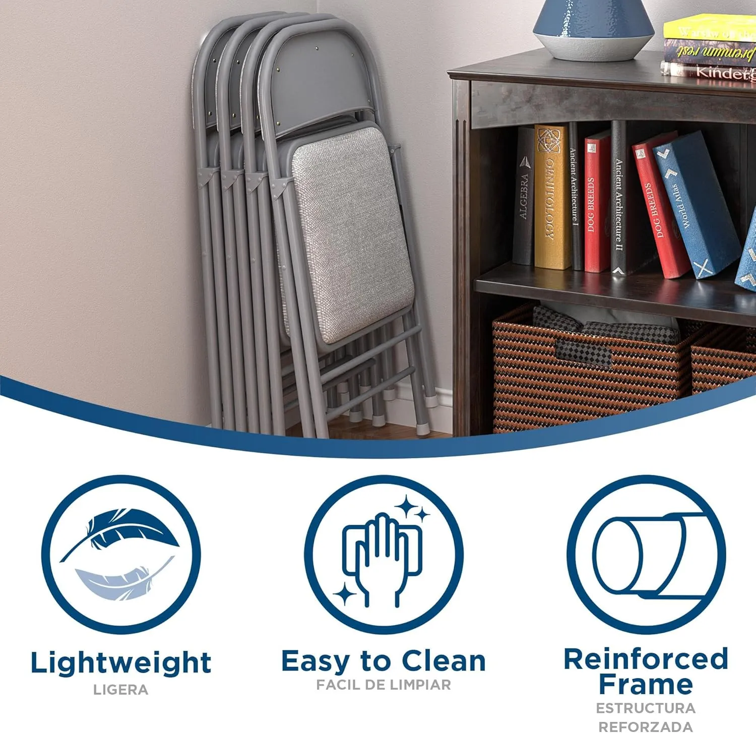 COSCO SmartFold® Fabric Folding Chair, 4-Pack, Gray