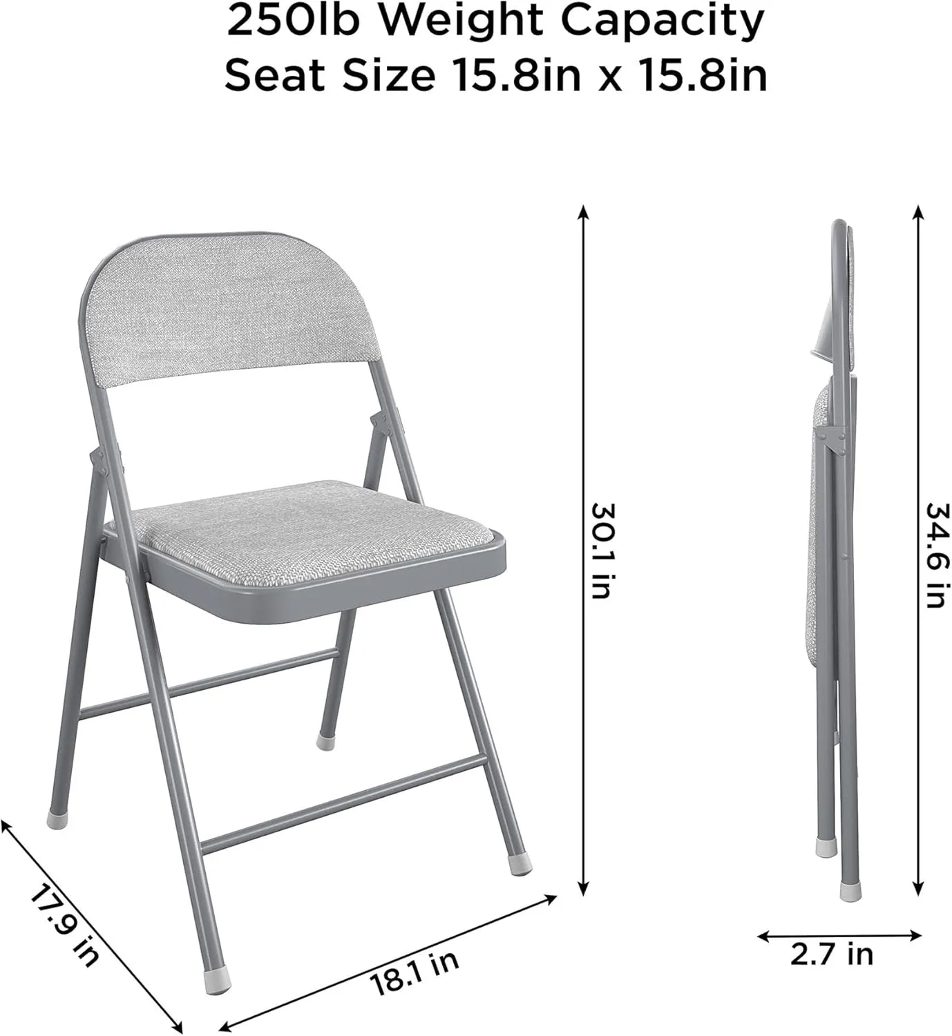 COSCO SmartFold® Fabric Folding Chair, 4-Pack, Gray