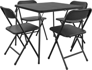 CoscoProducts Indoor/Outdoor Solid Resin Folding Table & Chair Dining Set, Perfect for Everyday Use, Hosting, Game Night, or Holiday Celebrations, 5-Piece, Black