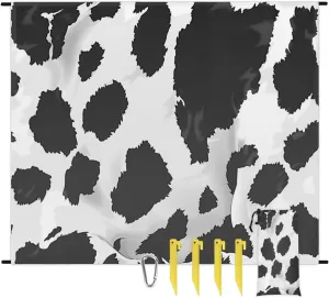 Cow Print Beach Blanket, Sandproof Beach Mat, Adults Waterproof Quick Drying Sand Free Mat with 4 x Ground Spikes for Outdoor Travel Camping Hiking, Cow Print