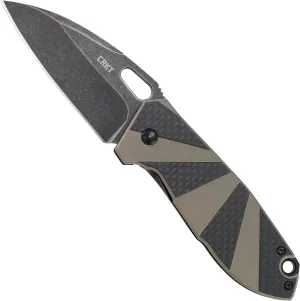 CRKT Heron EDC Pocket Knife: Everyday Carry Utility Folder, Stonewash Wharncliffe Blade with Frame Lock, Thumb Hole Open, Black Stonewash Finish, Tan G10 and Black Carbon Fiber Handle 2440