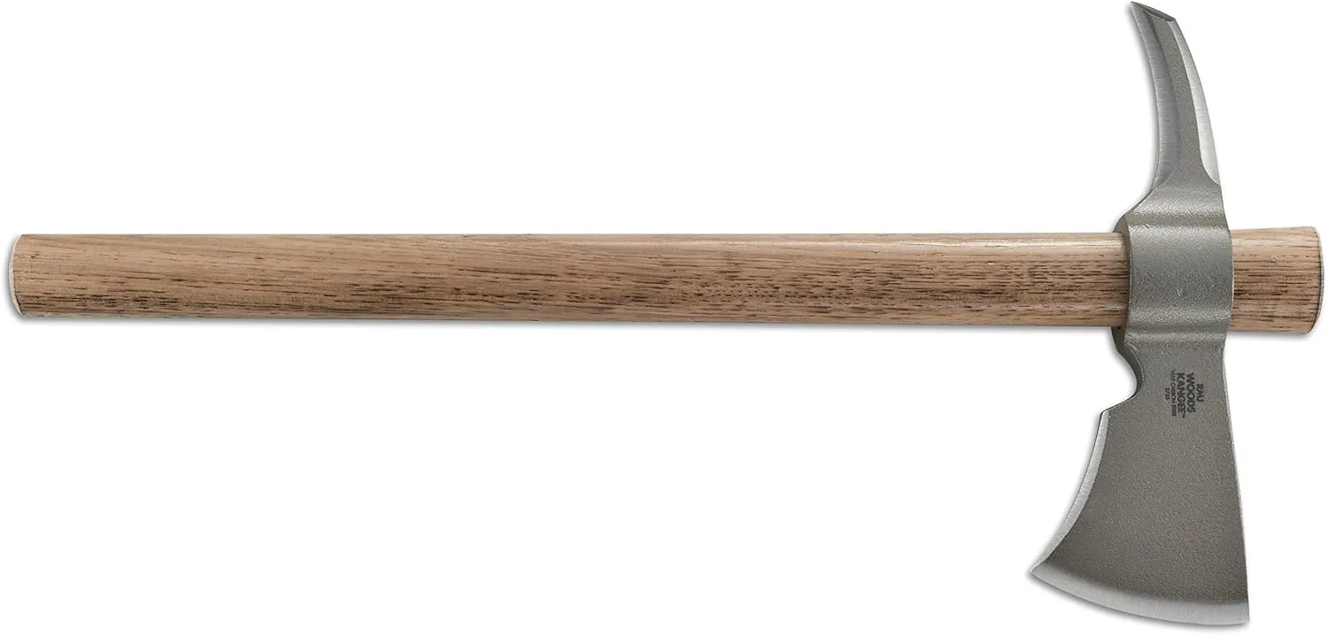 CRKT Woods Kangee Tomahawk Axe: RMJ T-Hawk Lightweight Outdoor Camping Axe with Spike, Forged Carbon Steel Blade and Hickory Wooden Handle 2735