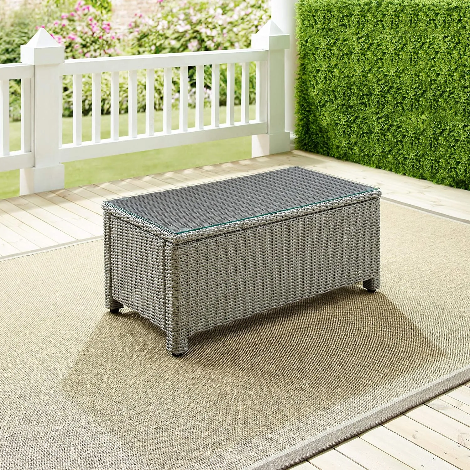 Crosley Furniture Bradenton All Weather Rattan Wicker Outdoor Coffee Table for Patio, Deck, Porch, Gray