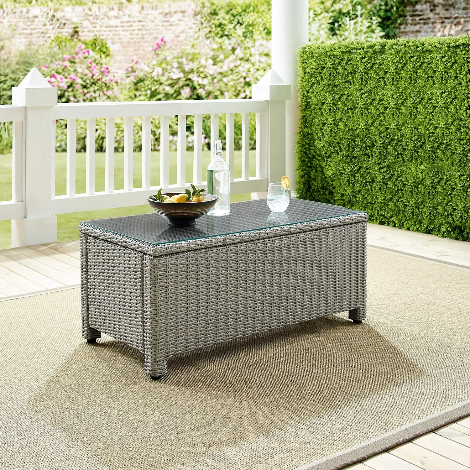 Crosley Furniture Bradenton All Weather Rattan Wicker Outdoor Coffee Table for Patio, Deck, Porch, Gray