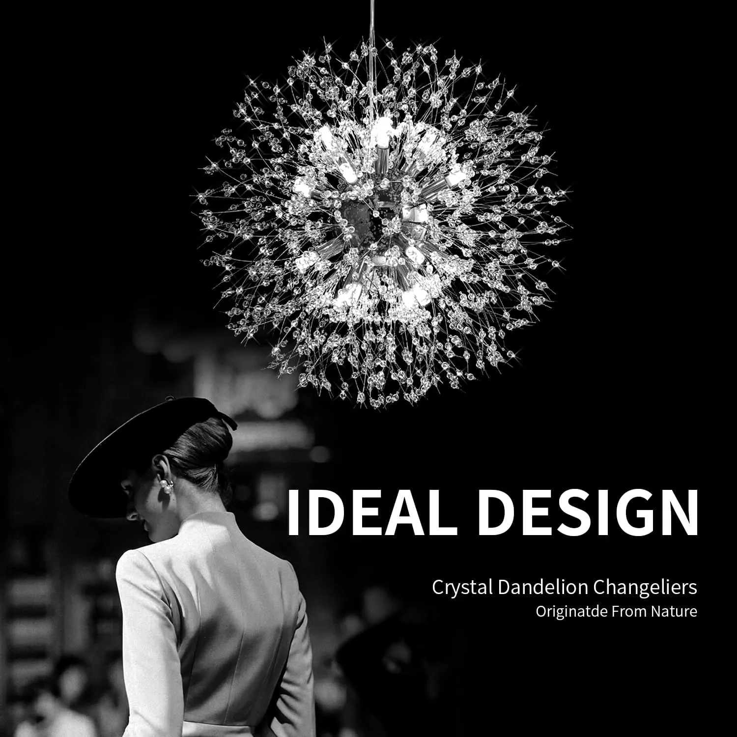 Crystal Chandelier, Firework Modern Beaded Chandeliers, Dandelion Chrome Pendant Lamp, Hanging Lighting Fixture for Bedroom, Dining Room, Kitchen, Farmhouse, Hallway, Foyer, 12 G9 Bulbs Included