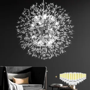 Crystal Chandelier, Firework Modern Beaded Chandeliers, Dandelion Chrome Pendant Lamp, Hanging Lighting Fixture for Bedroom, Dining Room, Kitchen, Farmhouse, Hallway, Foyer, 12 G9 Bulbs Included