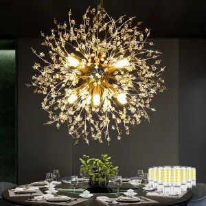 Crystal Chandelier, Firework Modern Beaded Chandeliers, Dandelion Gold Pendant Lamp, Hanging Lighting Fixture for Bedroom, Dining Room, Kitchen, Farmhouse, Hallway, Foyer, 8 G9 Bulbs Included