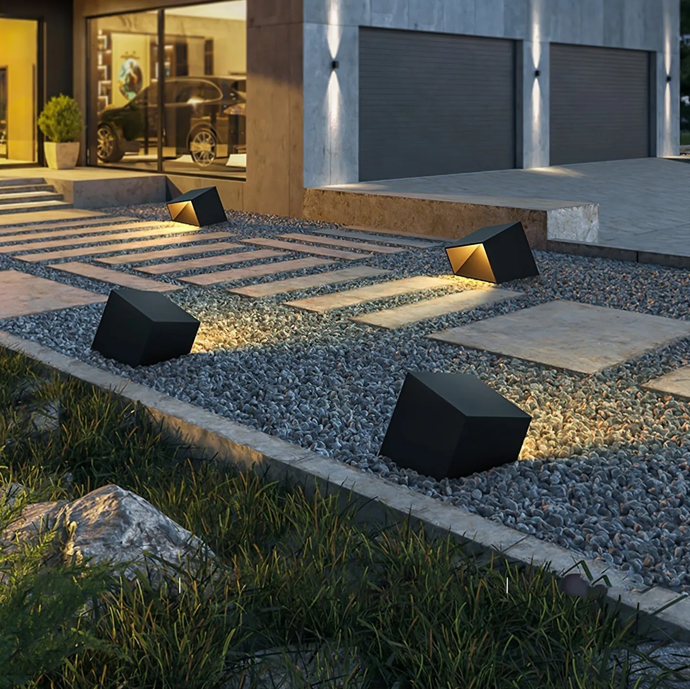 Cube Garden Solar Light – Modern Outdoor LED Lantern with Remote Control