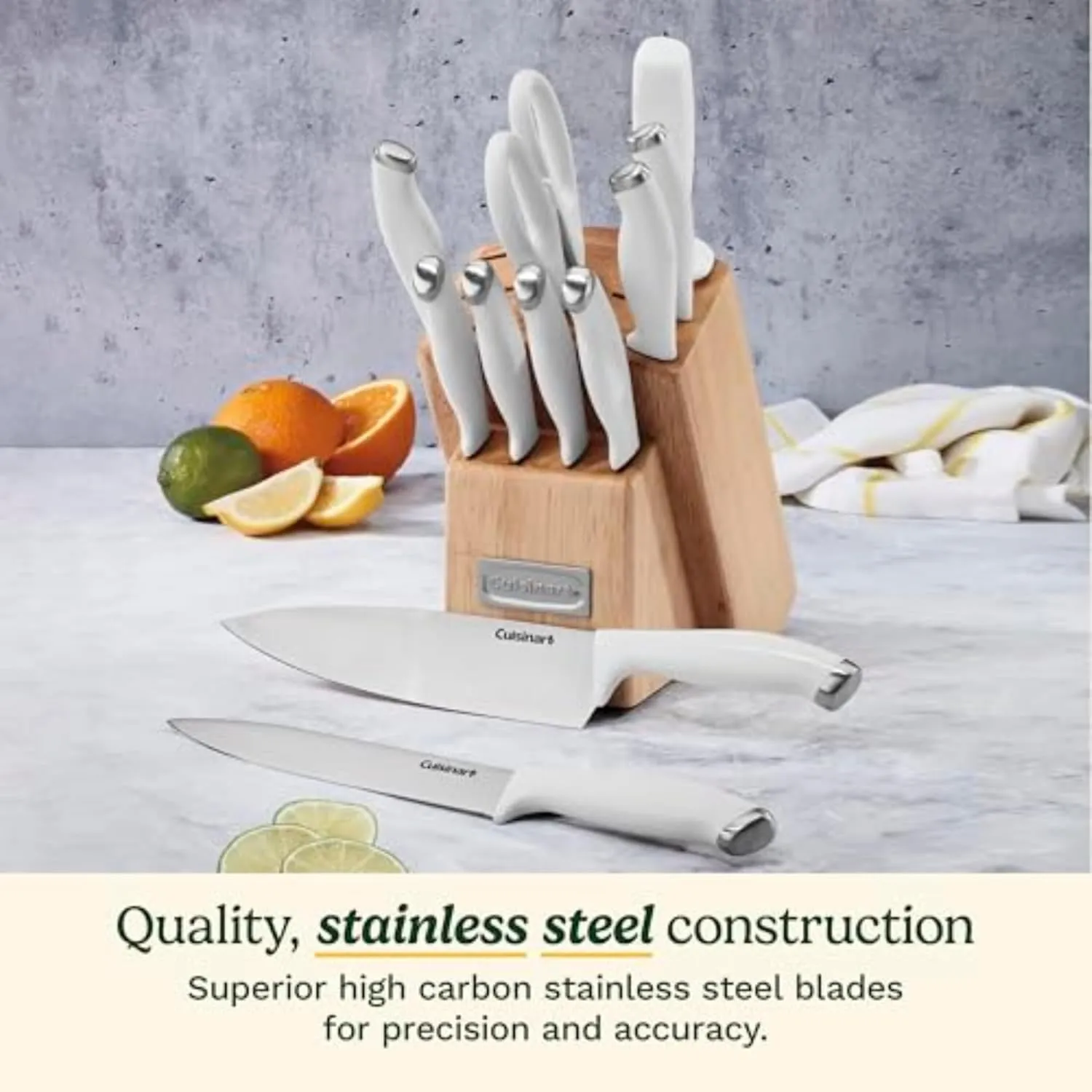 Cuisinart Block Knife Set, 12pc Cutlery Knife Set with Steel Blades for Precise Cutting, Lightweight, Stainless Steel, Durable & Dishwasher Safe, C77SSW-12P