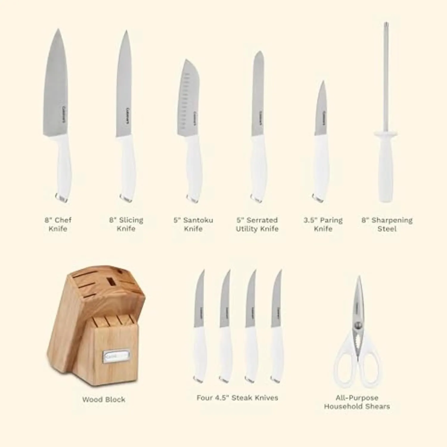 Cuisinart Block Knife Set, 12pc Cutlery Knife Set with Steel Blades for Precise Cutting, Lightweight, Stainless Steel, Durable & Dishwasher Safe, C77SSW-12P