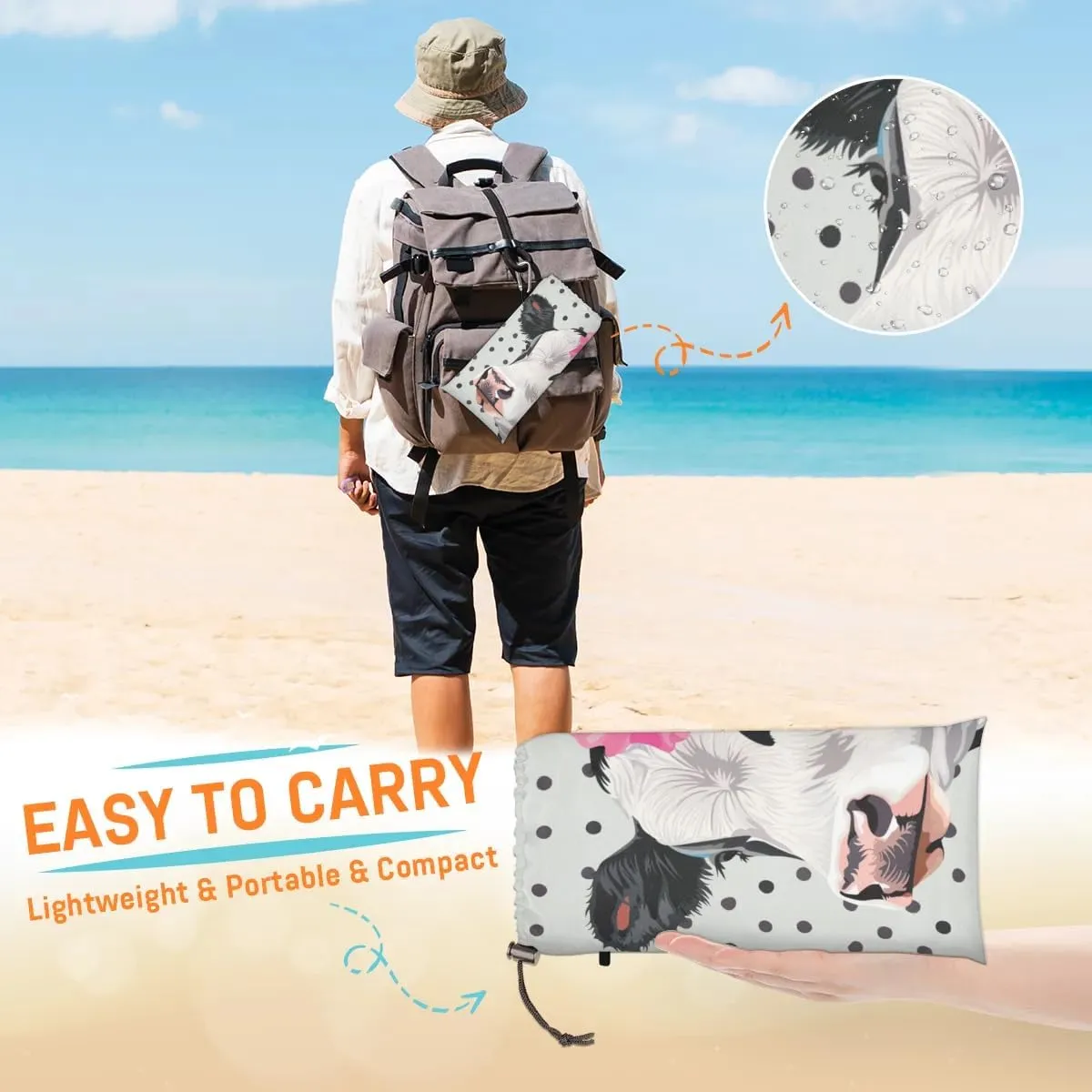 Cute Cow Beach Blanket, Sandproof Beach Mat, Adults Waterproof Quick Drying Sand Free Mat with 4 x Ground Spikes for Outdoor Travel Camping Hiking, Floral Cow