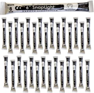 Cyalume White Emergency Glow Sticks - Premium 6” SnapLight Survival Glow Sticks with 8 Hour Duration for Use as Emergency Flares and Hiking Safety Gear (Bulk Pack of 30 Safety Glow Sticks)