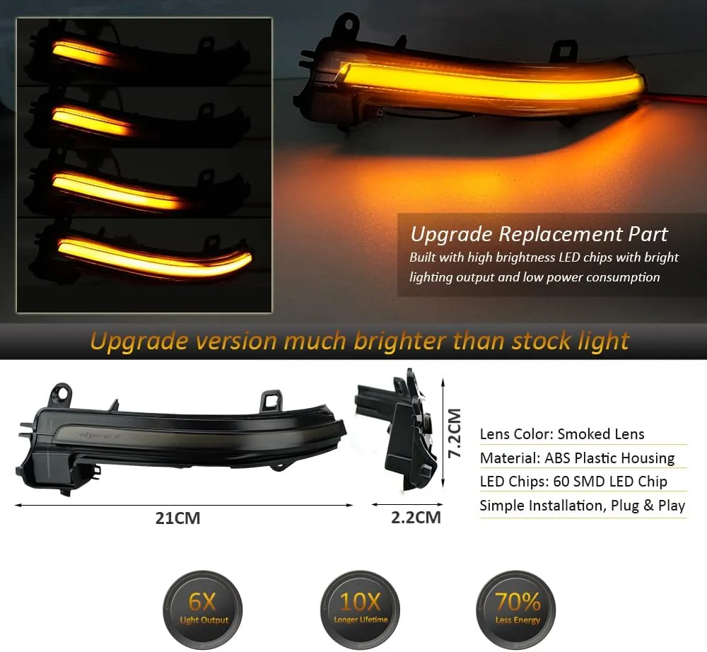 D-Lumina Dynamic LED Side Mirror Sequential Turn Signal Lights Smoked Lens for BMW 1 2 3 4 Series F20 F21 F22 F23 F87 F30 F31 F34 F35 F80 F32 F33 F36 X1 E84 i3, Side Marker Blinkers Mirror Light Lamp