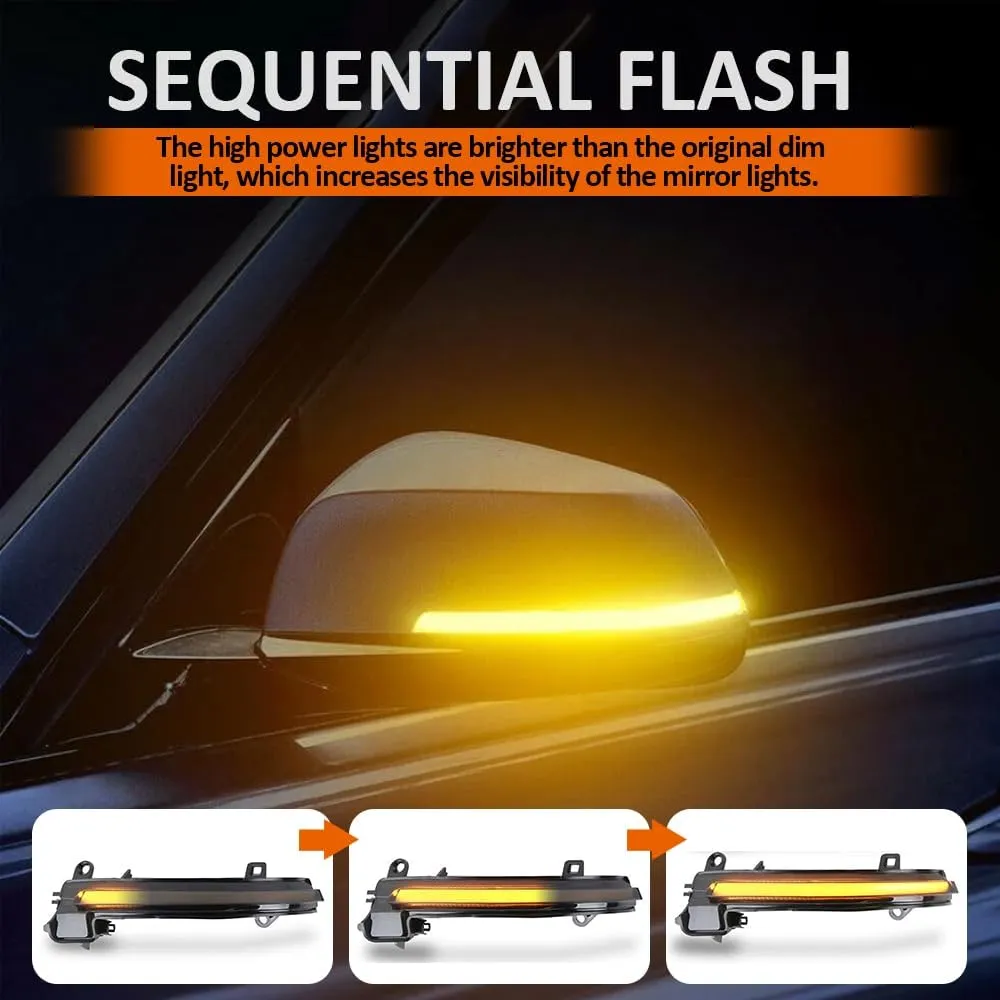 D-Lumina Dynamic LED Side Mirror Sequential Turn Signal Lights Smoked Lens for BMW 1 2 3 4 Series F20 F21 F22 F23 F87 F30 F31 F34 F35 F80 F32 F33 F36 X1 E84 i3, Side Marker Blinkers Mirror Light Lamp