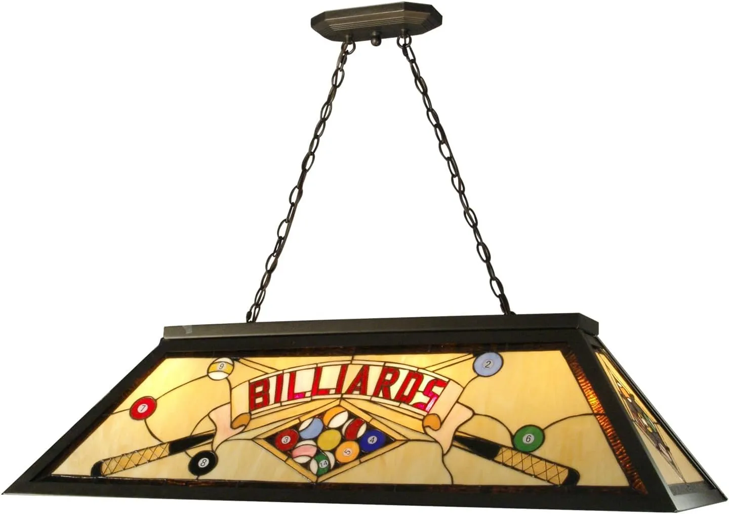 Dale Tiffany FTH10021 Billiards Pool Table Hanging Tiffany Lamp, Antique Bronze