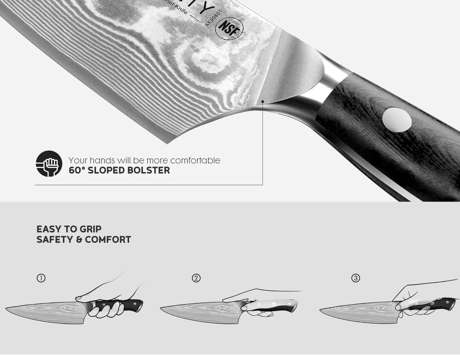 Damascus Kitchen Knife Set 3 PCS: NSF Food-Safe Japanese Knives with VG10 Steel Core, Ultra-Sharp Professional Chef Knife Set and Full Tang G10 Handle, Elegant Box