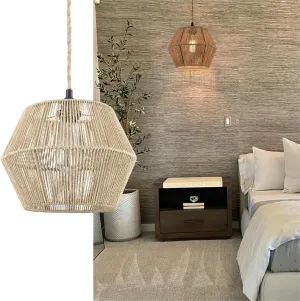 DANSEER Plug in Pendant Light Hemp Rope Hanging Light with Plug in Cord Boho Hanging Lamp Woven for Kitchen Island Living Room On/Off Switch
