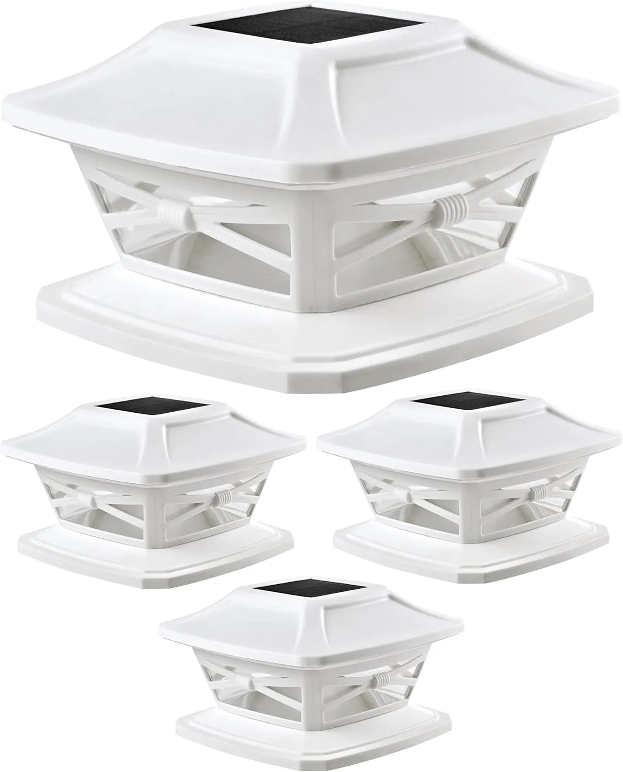 Davinci Lighting Flexfit Solar Outdoor Post Cap Lights - Includes Bases for 4x4 5x5 6x6 Wooden Posts - Bright LED Light - Pearl White (4 Pack)