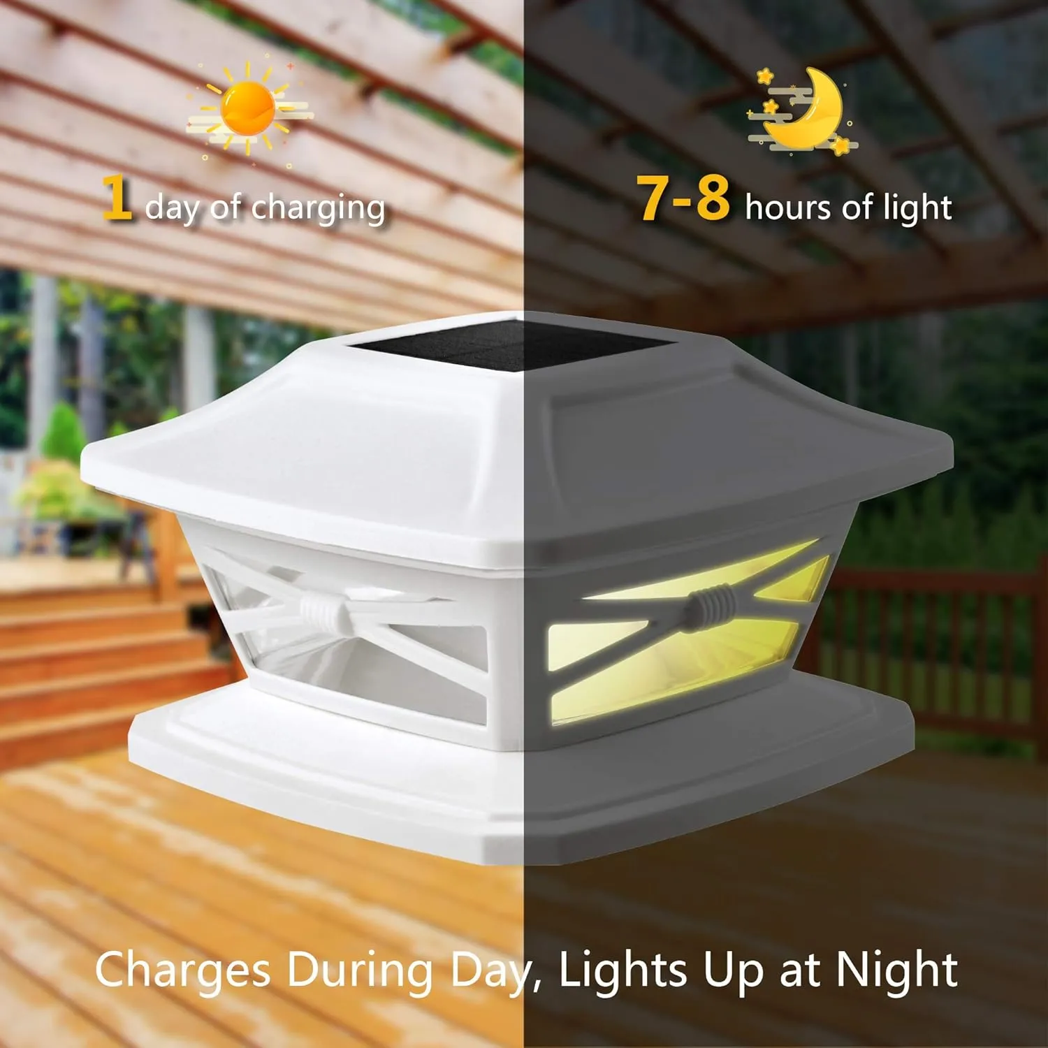 Davinci Lighting Flexfit Solar Outdoor Post Cap Lights - Includes Bases for 4x4 5x5 6x6 Wooden Posts - Bright LED Light - Pearl White (4 Pack)