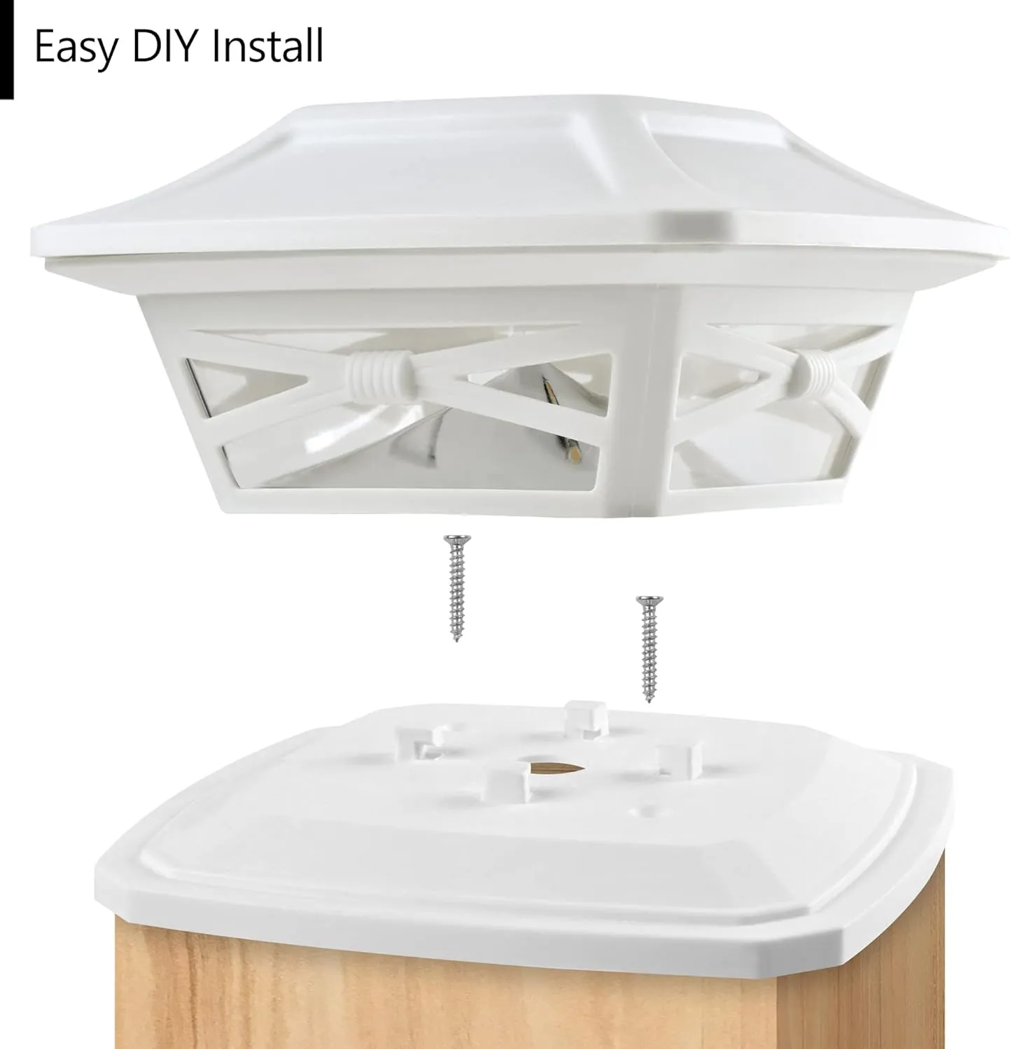 Davinci Lighting Flexfit Solar Outdoor Post Cap Lights - Includes Bases for 4x4 5x5 6x6 Wooden Posts - Bright LED Light - Pearl White (4 Pack)