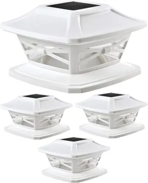 Davinci Lighting Flexfit Solar Outdoor Post Cap Lights - Includes Bases for 4x4 5x5 6x6 Wooden Posts - Bright LED Light - Pearl White (4 Pack)