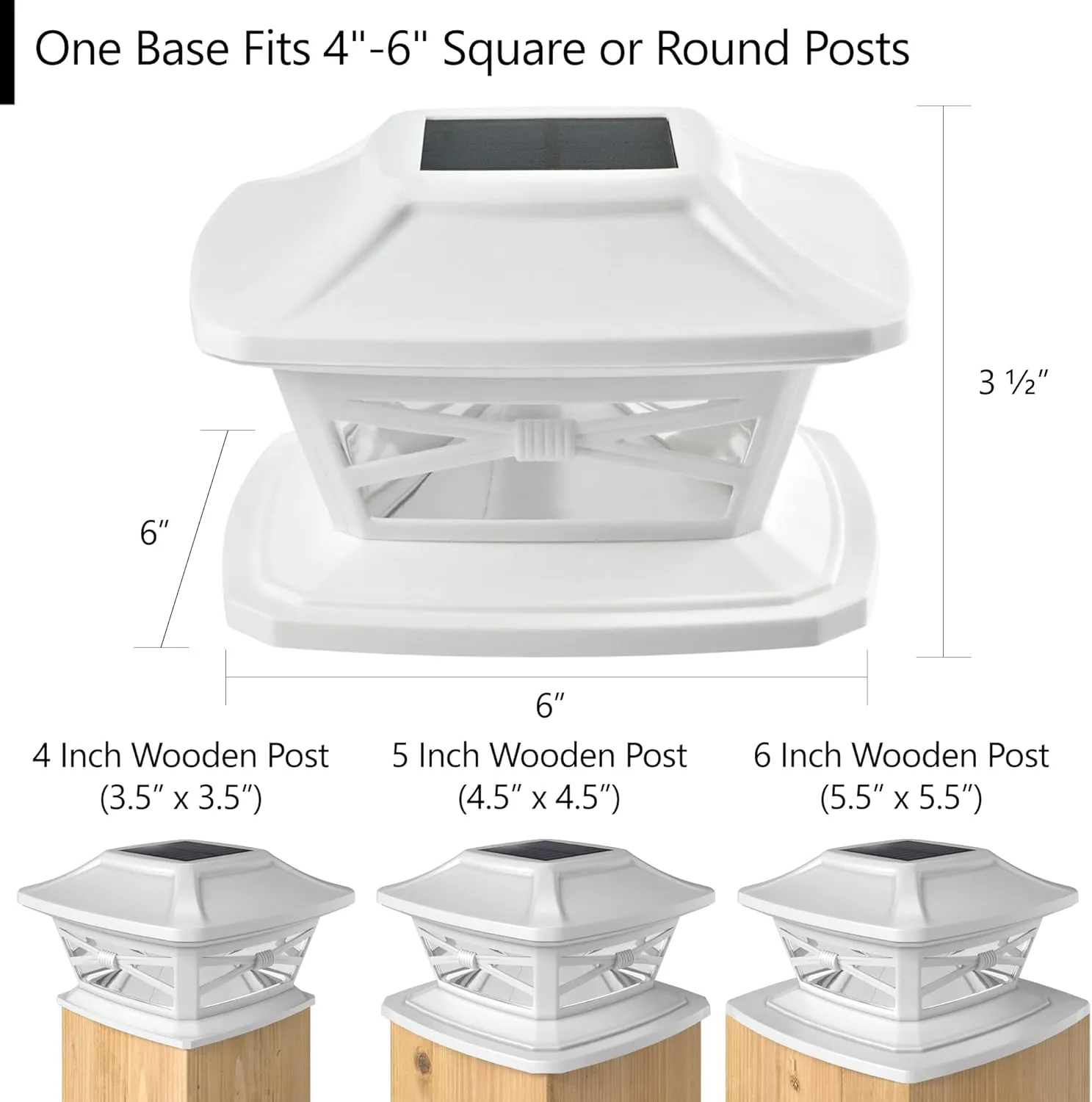 Davinci Lighting Flexfit Solar Outdoor Post Cap Lights - Includes Bases for 4x4 5x5 6x6 Wooden Posts - Bright LED Light - Pearl White (4 Pack)