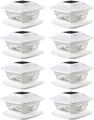 Davinci Lighting Flexfit Solar Outdoor Post Cap Lights - Includes Bases for 4x4 5x5 6x6 Wooden Posts - Bright LED Light - Pearl White (8 Pack)