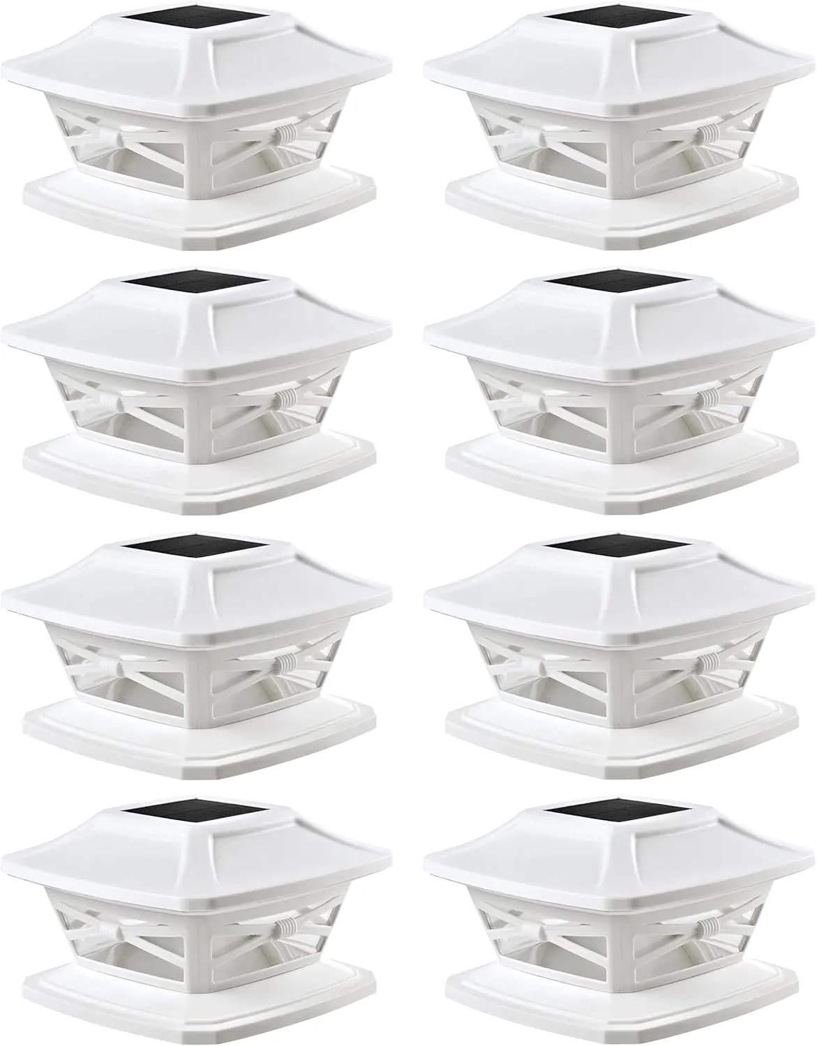 Davinci Lighting Flexfit Solar Outdoor Post Cap Lights - Includes Bases for 4x4 5x5 6x6 Wooden Posts - Bright LED Light - Pearl White (8 Pack)