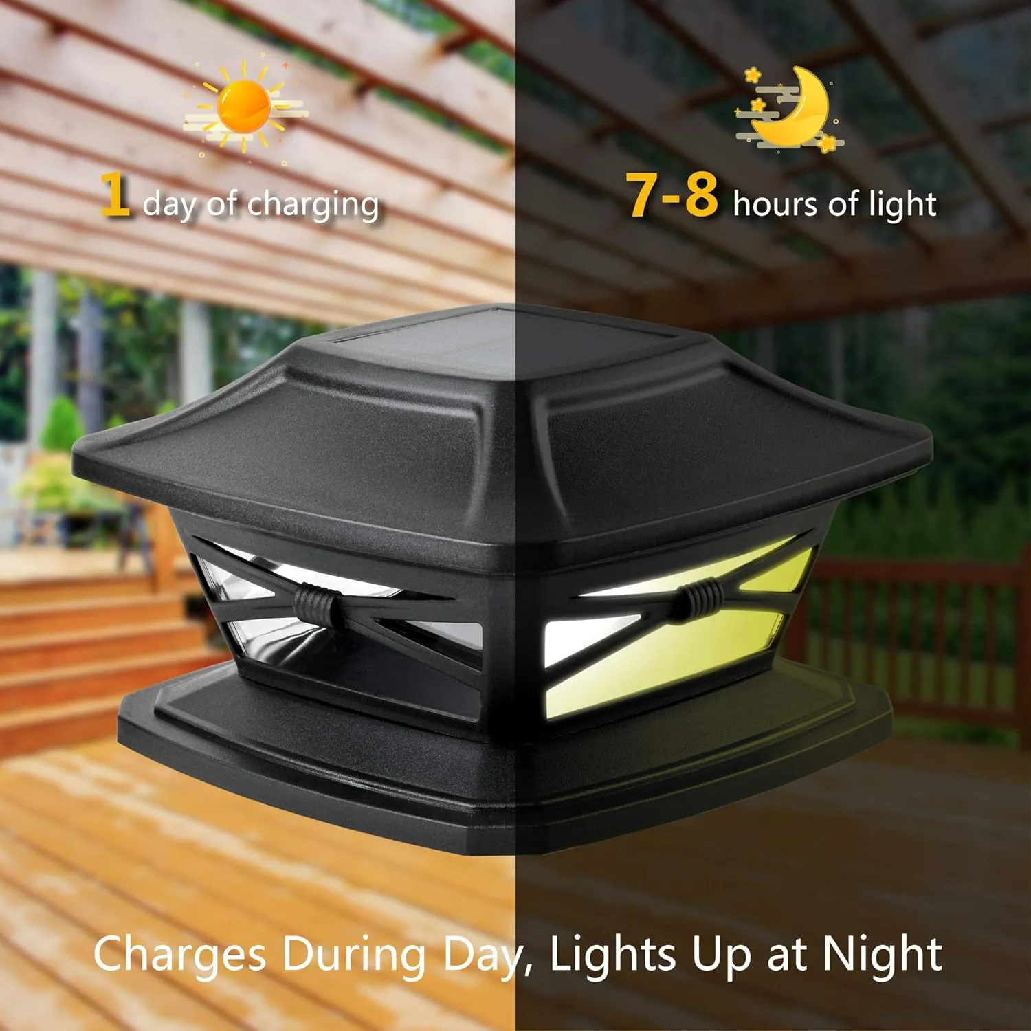 Davinci Lighting Flexfit Solar Outdoor Post Cap Lights - Includes Bases for 4x4 5x5 6x6 Wooden Posts - Bright LED Light - Slate Black (8 Pack)