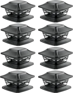 Davinci Lighting Flexfit Solar Outdoor Post Cap Lights - Includes Bases for 4x4 5x5 6x6 Wooden Posts - Bright LED Light - Slate Black (8 Pack)