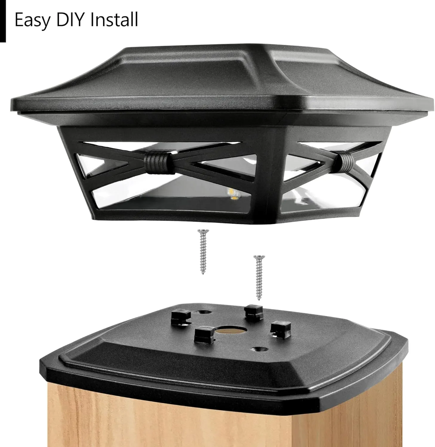 Davinci Lighting Flexfit Solar Outdoor Post Cap Lights - Includes Bases for 4x4 5x5 6x6 Wooden Posts - Bright LED Light - Slate Black (8 Pack)