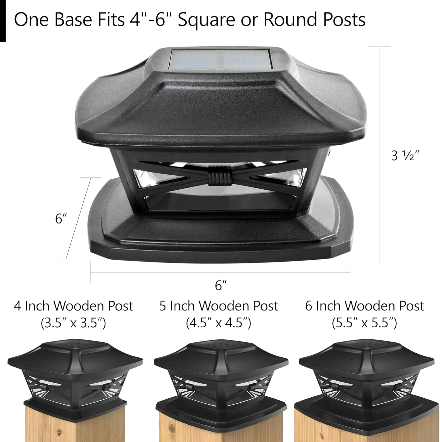 Davinci Lighting Flexfit Solar Outdoor Post Cap Lights - Includes Bases for 4x4 5x5 6x6 Wooden Posts - Bright LED Light - Slate Black (8 Pack)