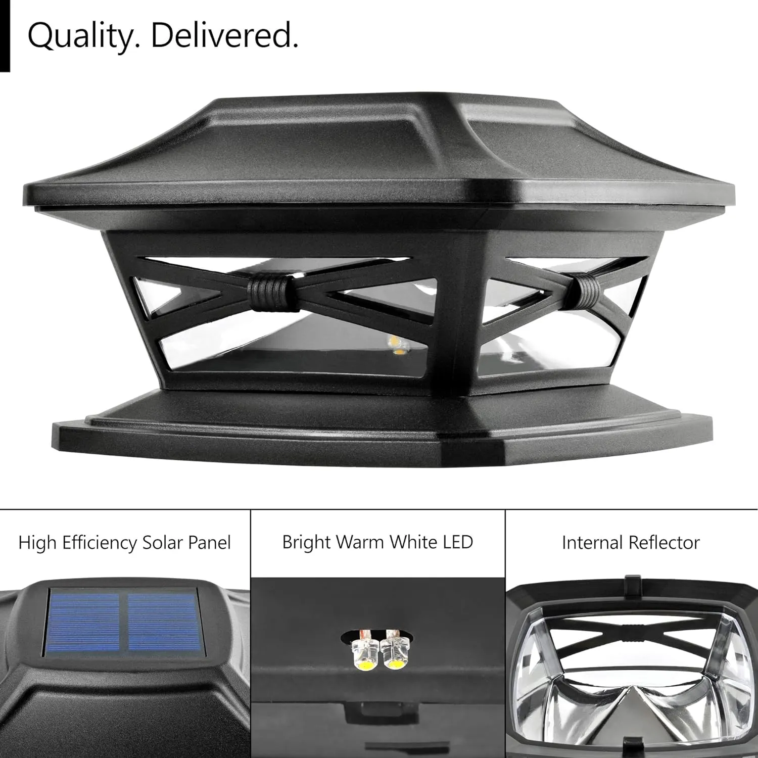 Davinci Lighting Flexfit Solar Outdoor Post Cap Lights - Includes Bases for 4x4 5x5 6x6 Wooden Posts - Bright LED Light - Slate Black (8 Pack)