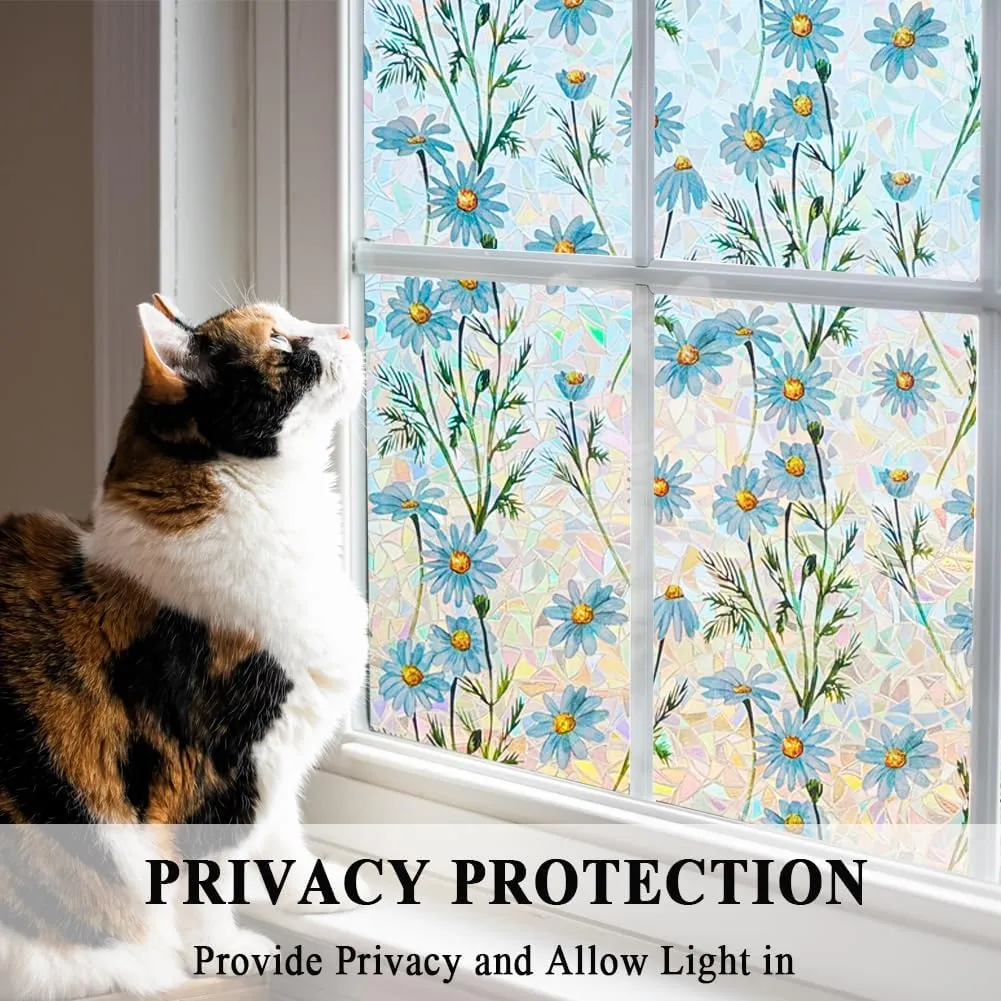 Decorative Window Privacy Film Stained Glass Film Rainbow Daisy Window clings Non-Adhesive Reusable UV Blocking Door Covering for Home and Office,35 inches by 78.7 inches