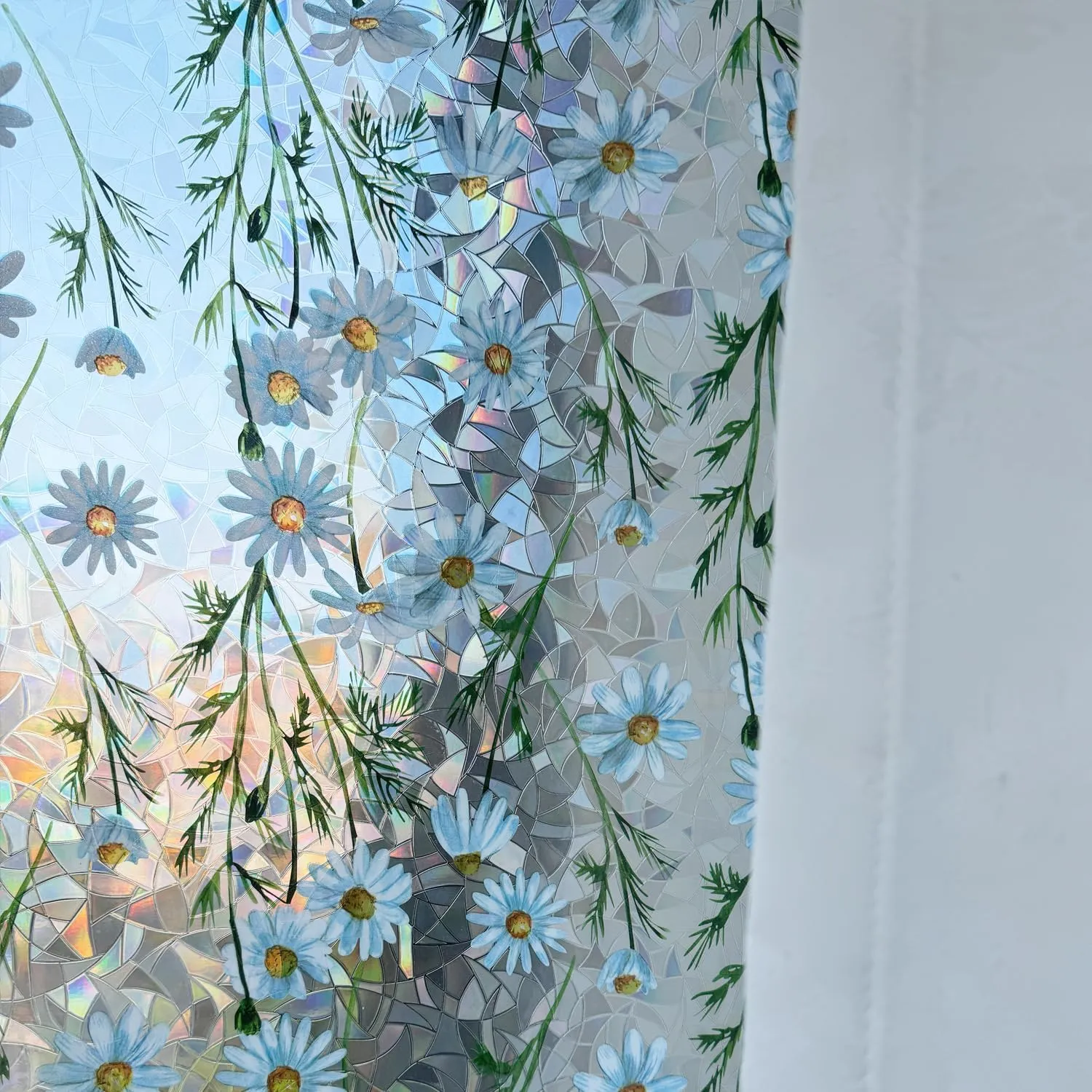 Decorative Window Privacy Film Stained Glass Film Rainbow Daisy Window clings Non-Adhesive Reusable UV Blocking Door Covering for Home and Office,35 inches by 78.7 inches