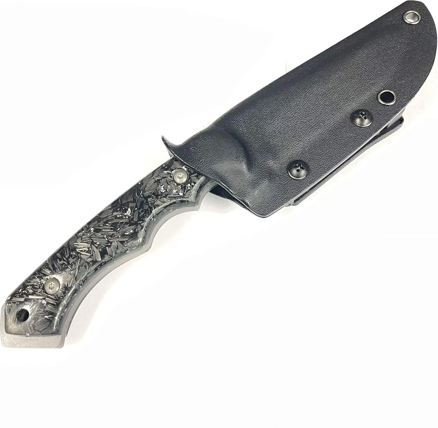 DEFCON D2 Tool Steel Hunting Fixed Blade Knife I 4" Blade I w/Kydex Sheath I Forged Carbon Fiber Resin Handle I Durable I Outdoor I Hunting I Camping I Utility I Model TD007 (Silver)