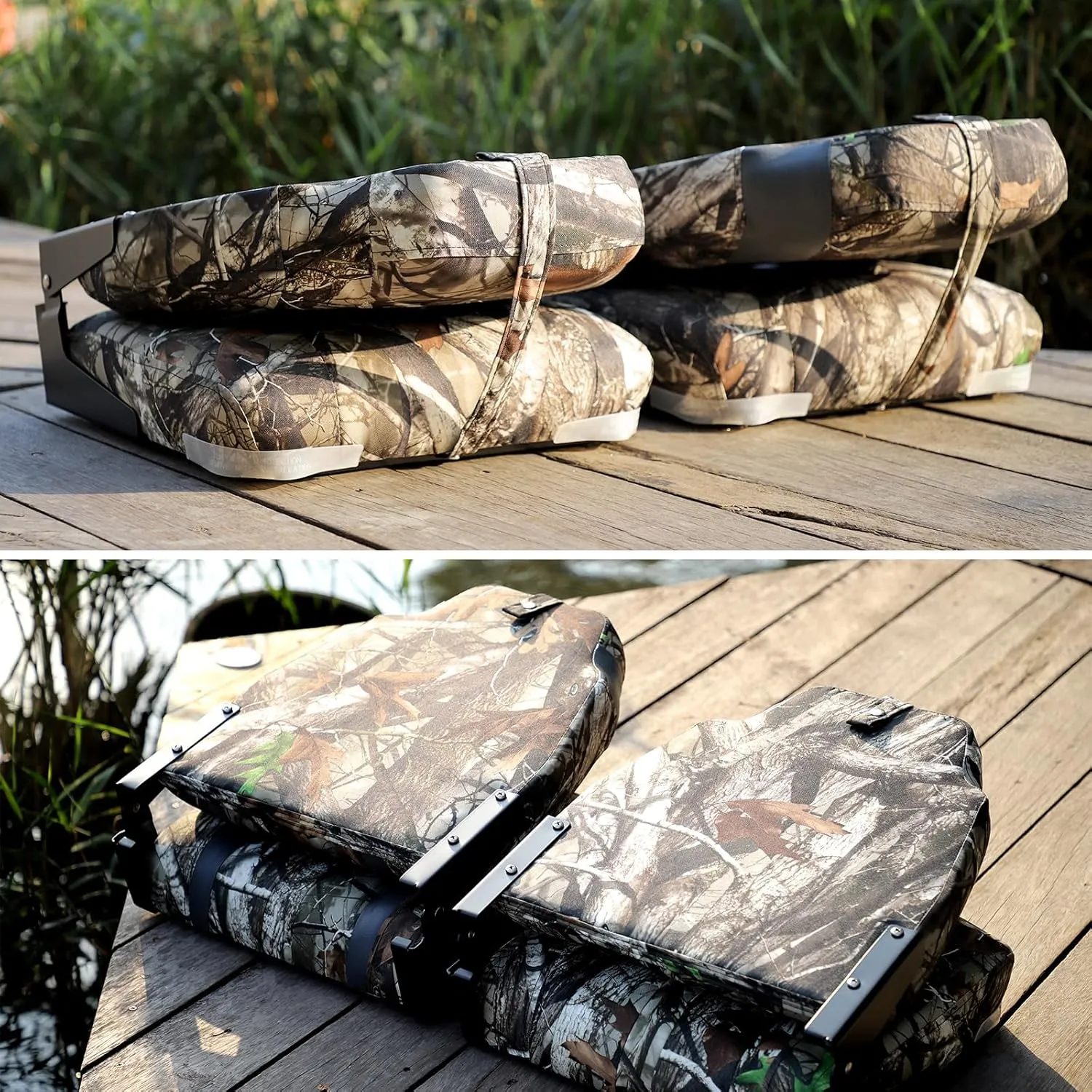 Deluxe Camo High Back Folding Fishing Boat Seat,Stainless Steel Screws Included