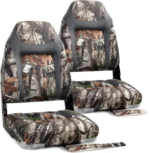 Deluxe Camo High Back Folding Fishing Boat Seat,Stainless Steel Screws Included