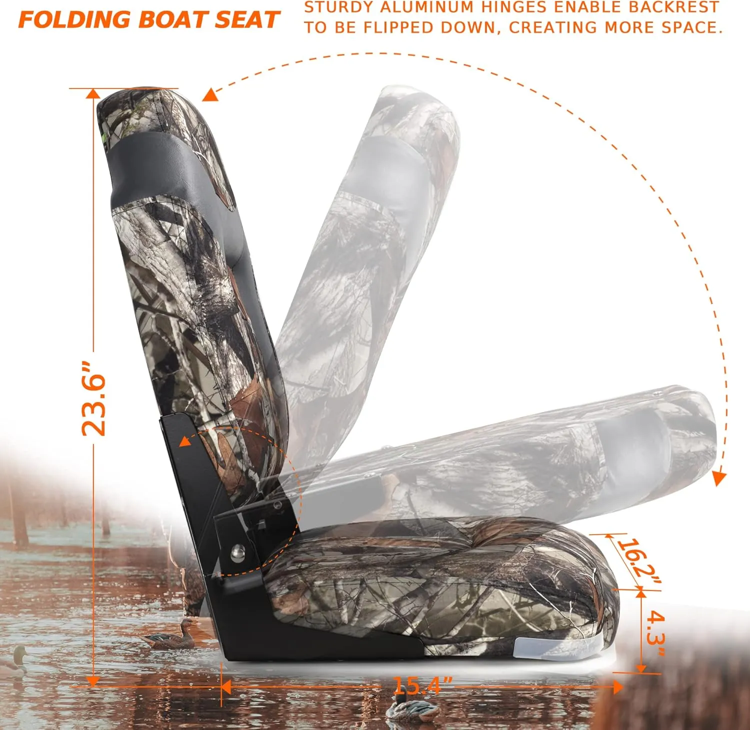 Deluxe Camo High Back Folding Fishing Boat Seat,Stainless Steel Screws Included