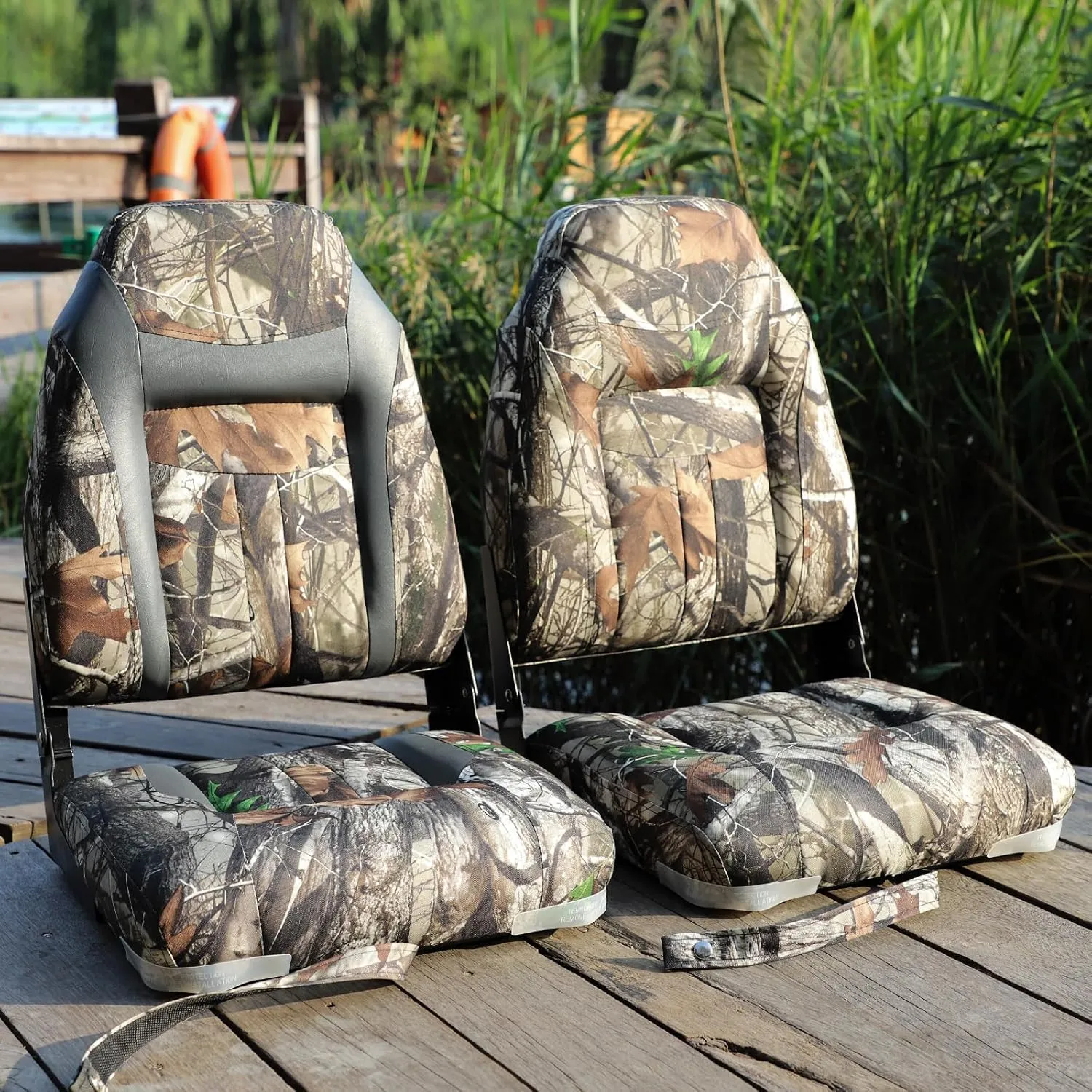 Deluxe Camo High Back Folding Fishing Boat Seat,Stainless Steel Screws Included