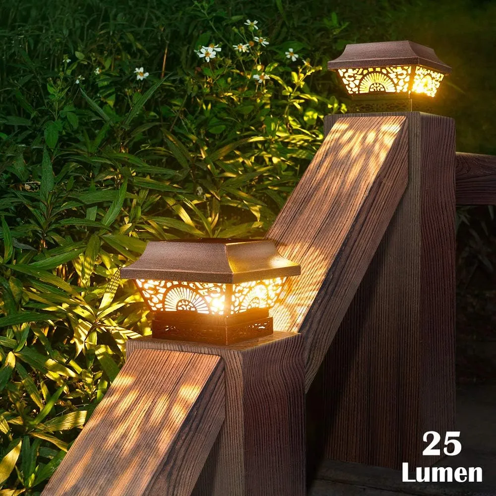 DenicMic 2 Pack Solar Cap Lights Outdoor Waterproof Metal Warm White LED Lighting 25 Lumen for 3.5x3.5 4x4 5x5 Wooden Fence Posts, Deck Rail, Yard, Patio, Garden (Copper)