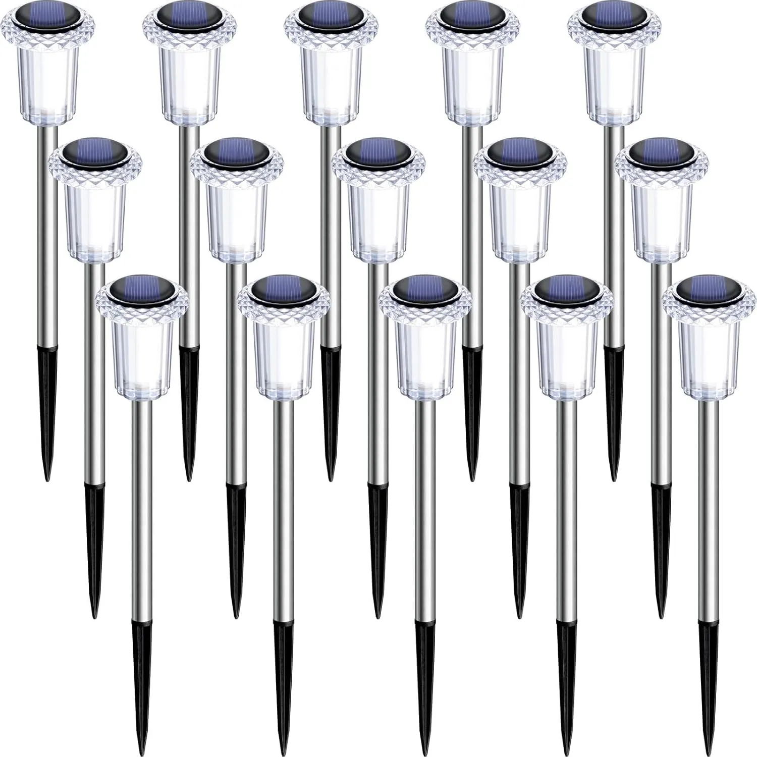 DenicMic Solar Lights Outdoor Pathway Lights 3000K LED Waterproof Acrylic Lamp Head Stainless Steel Stake for Yard Garden Landscape Path Walkway Driveway Patio Lawn (15Pack Warm White)