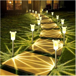 DenicMic Solar Lights Outdoor Pathway Lights 3000K LED Waterproof Acrylic Lamp Head Stainless Steel Stake for Yard Garden Landscape Path Walkway Driveway Patio Lawn (15Pack Warm White)