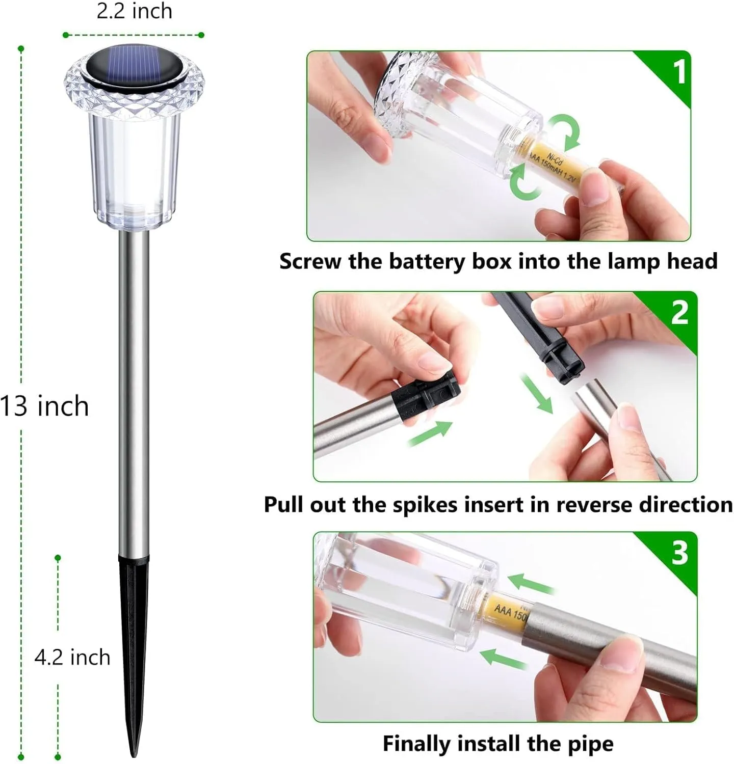 DenicMic Solar Lights Outdoor Pathway Lights 6000K LED Waterproof Acrylic Lamp Head Stainless Steel Stake for Yard Garden Landscape Path Walkway Driveway Patio Lawn (15Pack Cold White)