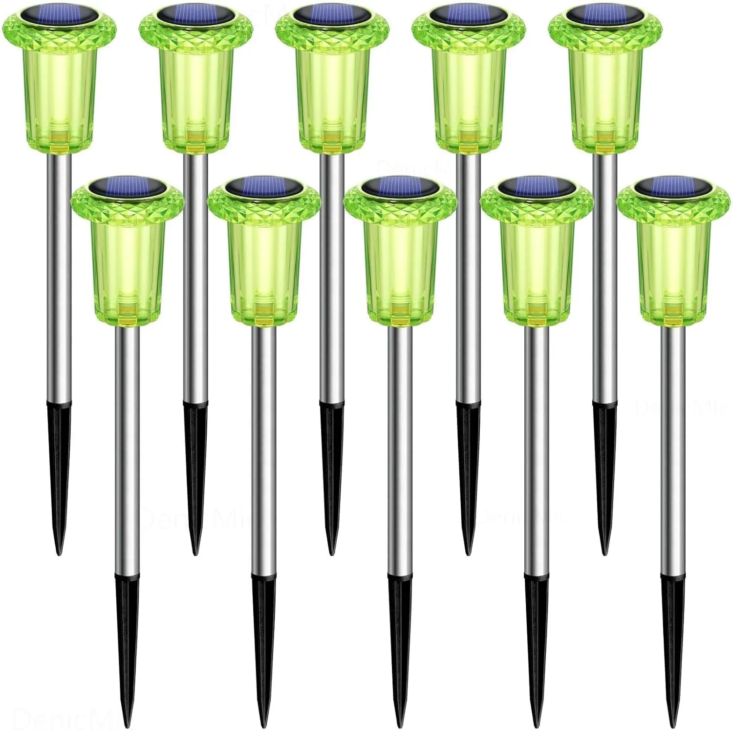 DenicMic Solar Lights Outdoor Pathway Lights LED Waterproof Acrylic Lamp Head Stainless Steel Stake for Yard Garden Landscape Path Walkway Driveway Patio Lawn (Green 10Pack)